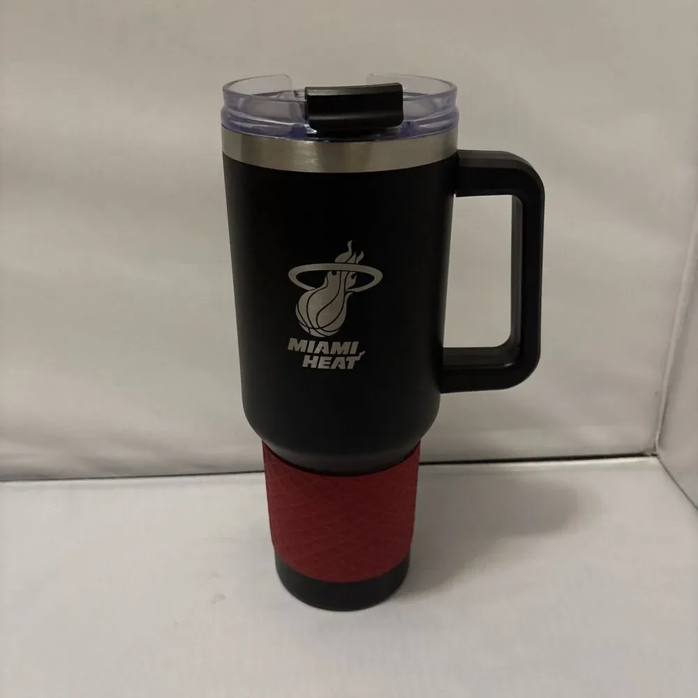 New Miami Heat 40oz Tumbler with Lid Black Vacuum Insulated Hot or Cold